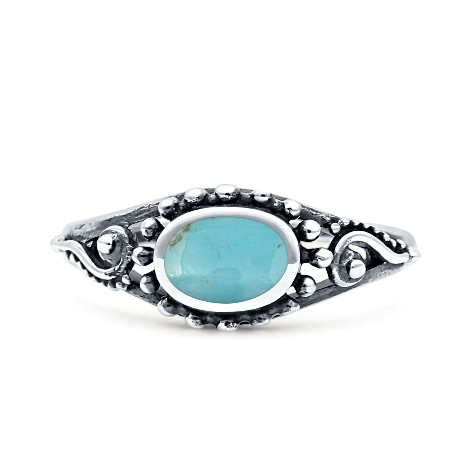 Petite Dainty Vintage Style Oval Fashion Turquoise Ring Band 925 