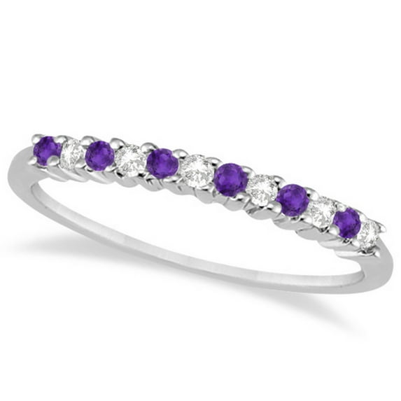 Petite Diamond and Amethyst Wedding Band 14k White Gold (0.20ct)
