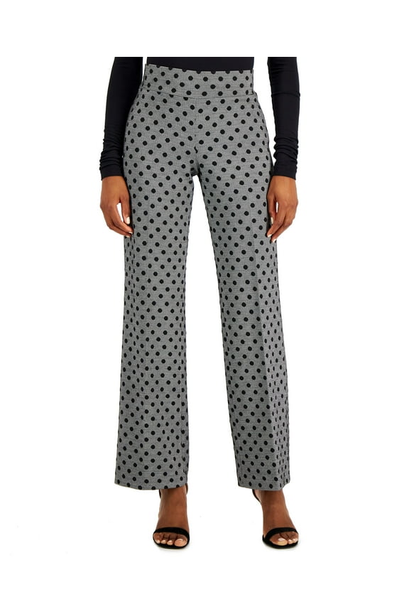 Petite Dot Herringbone Wide-Leg Pants Anne Black Anne White PM