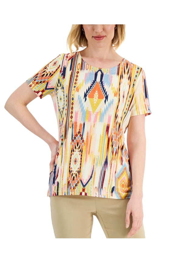 Petite Dreamland Jacquard Knit Top Whip Peach Combo PM