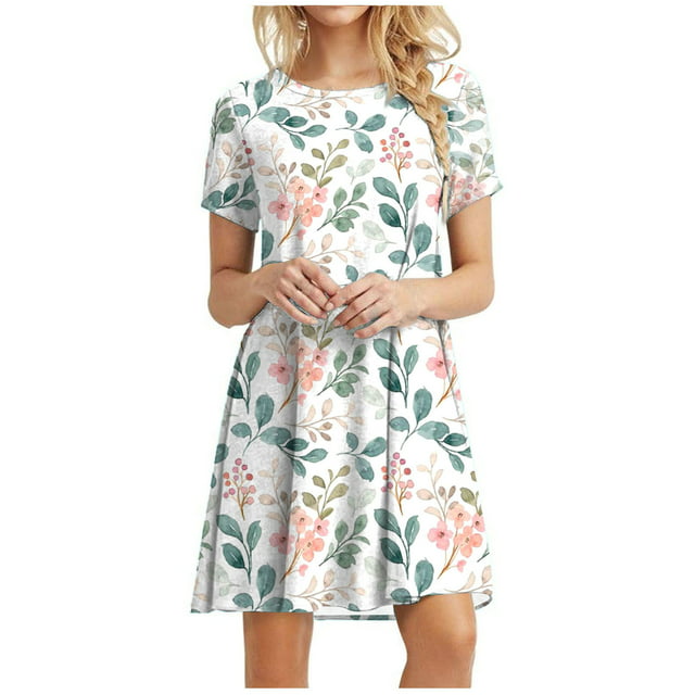 Petite Dresses for Women Vintage Floral Print Short Sleeve Summer ...