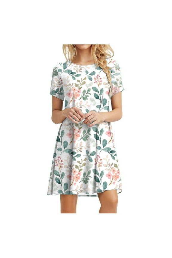 Petite Dresses for Women Vintage Floral Print Short Sleeve Summer Dresses Knee Length Short Sleeve Holiday Dress