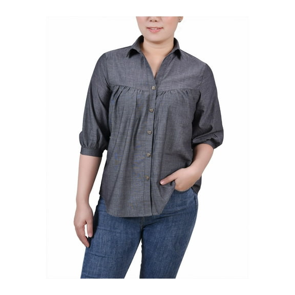 Petite Elbow Sleeve Blouse Charcoal PL
