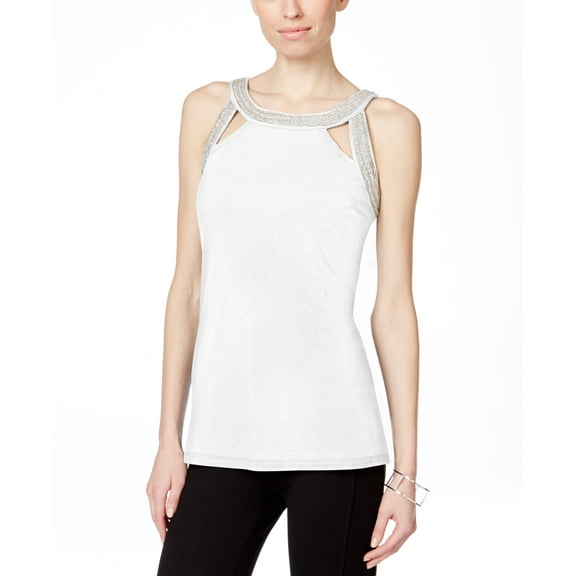 Petite Embroidered And Beaded Cutout Top Bright White PS