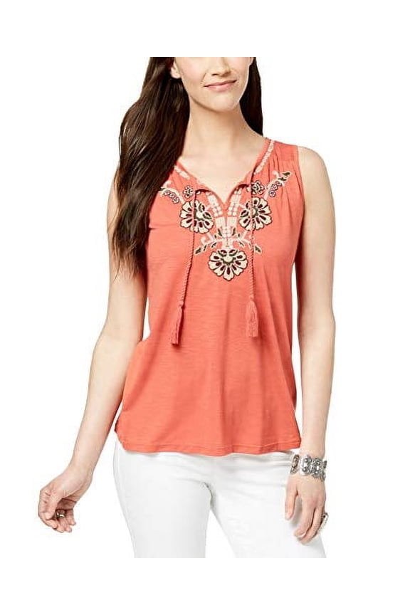 Petite Embroidered Split-Neck Top Pimpernel Bali PS