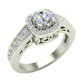 thumbnail image 1 of Petite Engagement Rings for Women Cushion Halo Round Brilliant Diamond Ring 14K White Gold 1.00 Carat (F,VS1), 1 of 5