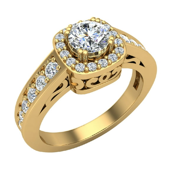 Petite Engagement Rings for Women Cushion Halo Round Diamond Ring 14K Gold 1.00 CT TW (G,I1)