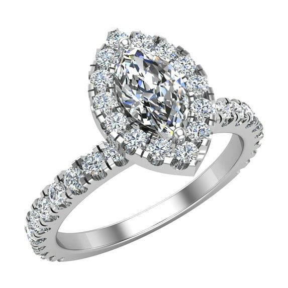 Petite Engagement Rings for Women Marquise Cut Halo Diamond Ring 18K White Gold 1.10 CT TW (G,VS1)