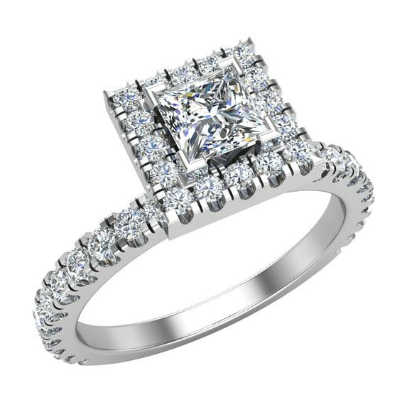 Petite Engagement Rings for Women Princess Cut Halo Diamond Ring 14K White Gold 1.05 CT TW
