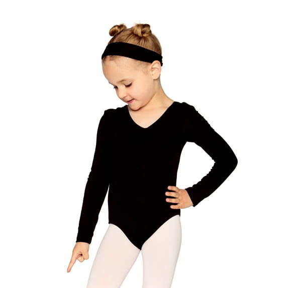 Petite Etoile Dancewear Girls Long Sleeve Black Leotard-Bonus Headband for Ballet & Dance-Size 10