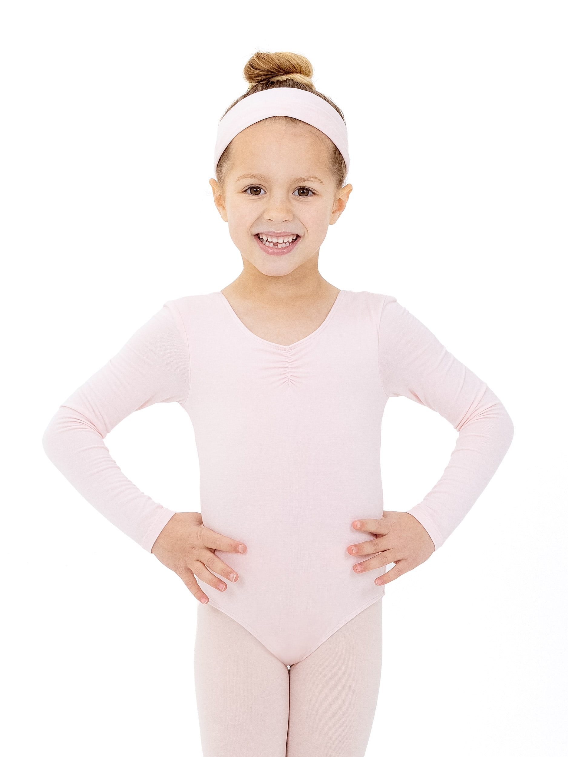 Petite Etoile Dancewear Girls Long Sleeve Pink Leotard-Bonus Headband ...
