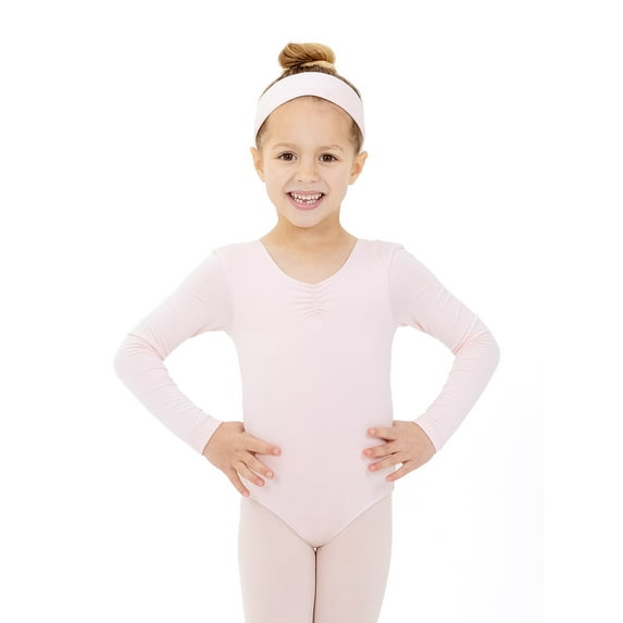 Petite Etoile Dancewear Toddler Girls Long Sleeve Pink Leotard-Bonus Headband for Ballet & Dance-Size 3T