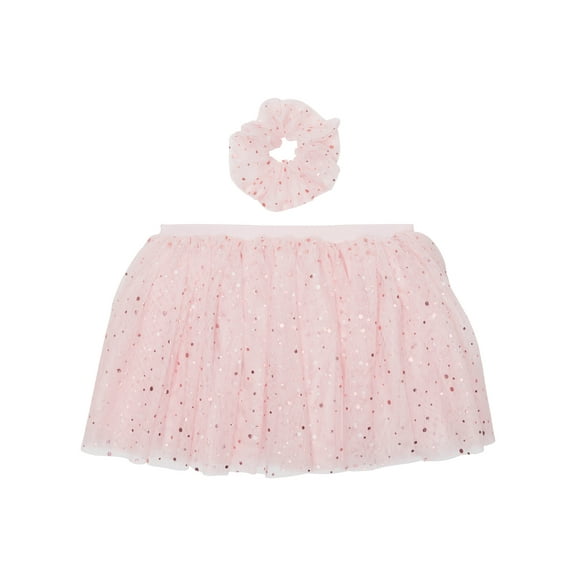 Petite Etoile Dancewear Toddler Girls Pink 3 Layer Tutu Skirt with Star Print & Bonus Scrunchie for Ballet/Dance-Size 6