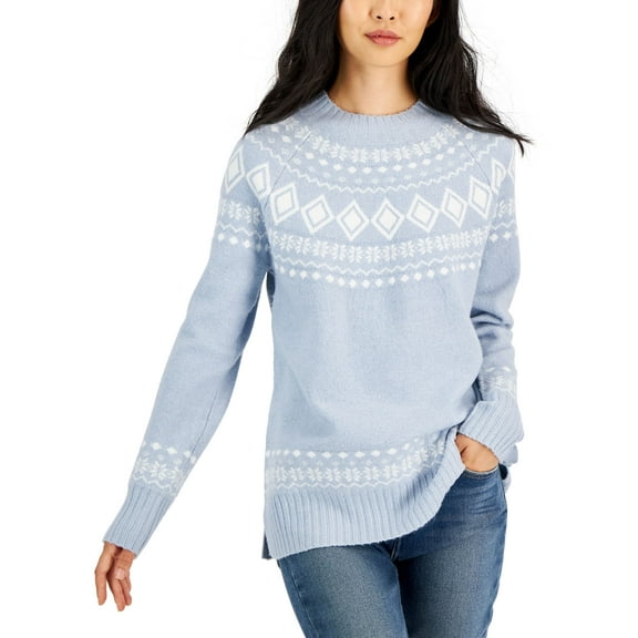 Petite Fair Isle Mock Neck Sweater Mistbright White PXL