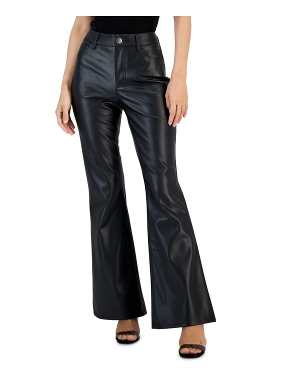 Petite Faux-Leather Flare-Leg Pants Deep Black 2P