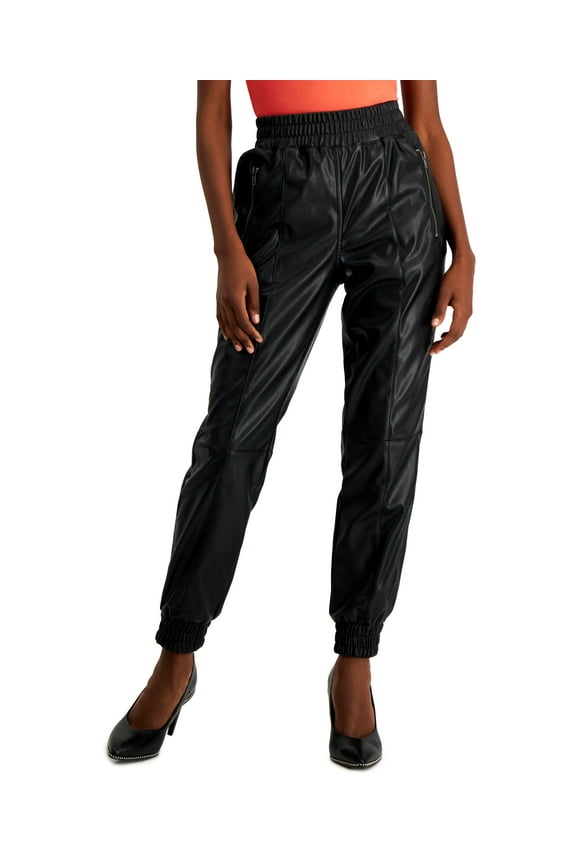 Petite Faux-Leather Pull-On Jogger Pants Black PXS