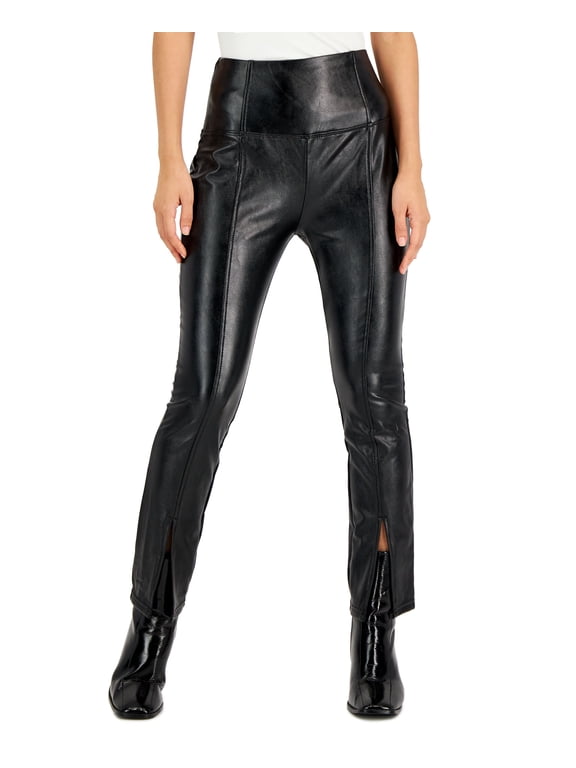 Petite Faux-Leather Slit-Front-Hem Leggings Black PXL
