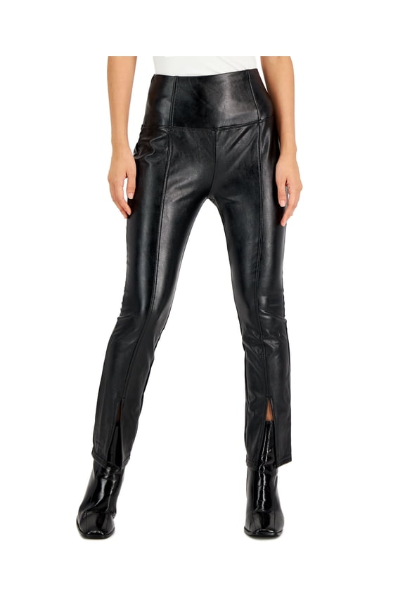 Petite Faux-Leather Slit-Front-Hem Leggings Black PXS