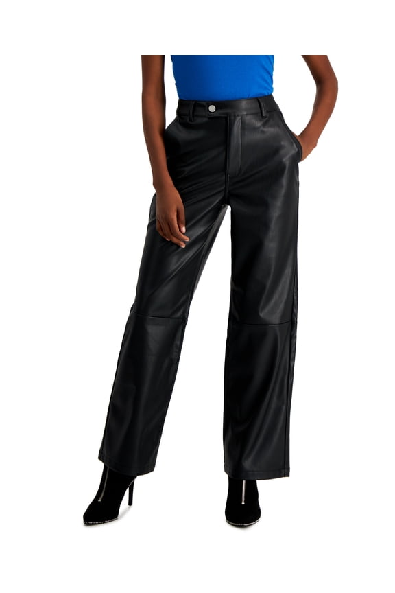 Petite Faux-Leather Wide-Leg Pants Black 14P