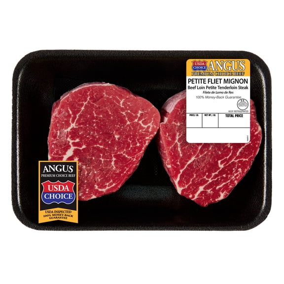Petite Filet Mignon Steak, Choice Angus Beef, 2 Steaks per Tray, Fresh, 0.55 - 0.95 lb.