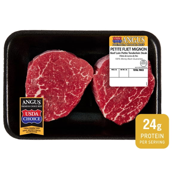 Petite Filet Mignon Steak, Choice Angus Beef, 2 Steaks per Tray, Fresh, 0.45 - 1.0 lb