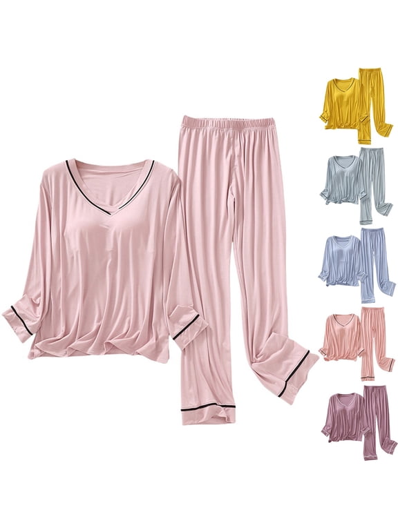 Petite Fit Pajama Set Tunic Style Top with Wide Leg Pants Comfortable Sleepwear