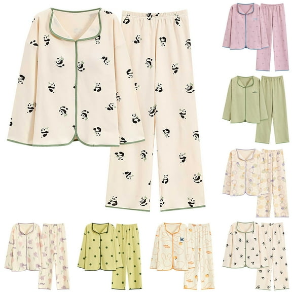 Petite Fit Pajama Set Tunic Style Top with Wide Leg Pants Comfortable Sleepwear