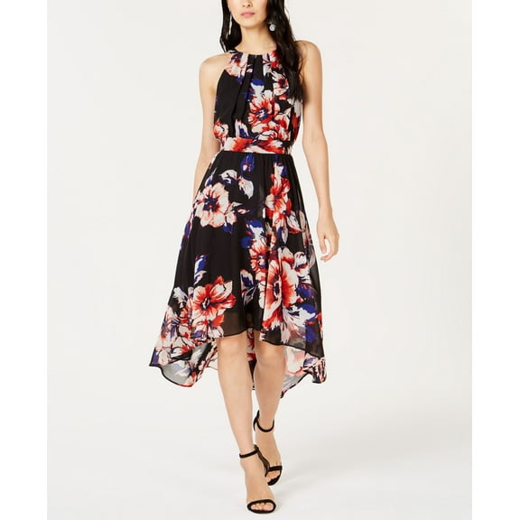 Petite Floral Print Handkerchief Hem Dress Floral Bouquet 12P