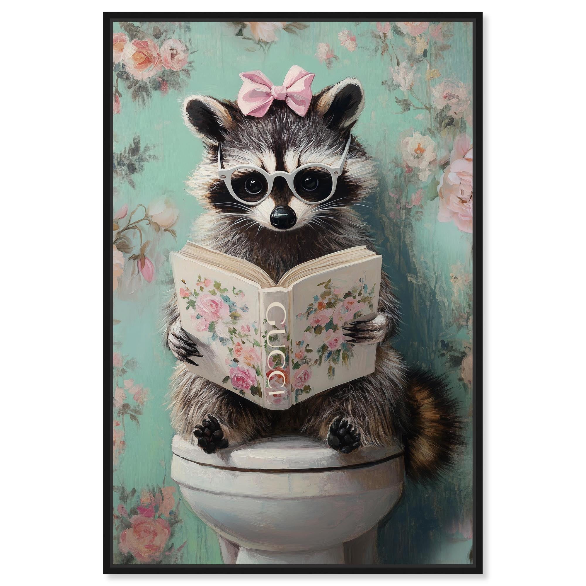 Petite Floral Toilet Raccoon Glam Canvas Glam Bathroom Art by Art ...