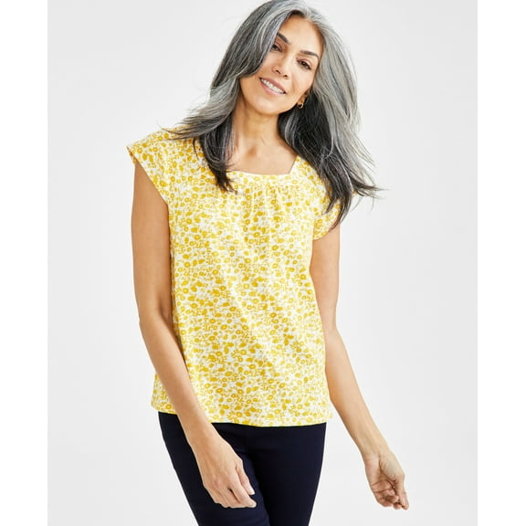 Petite Garden Escape Square-Neck Top Garden Corn Yellow PM