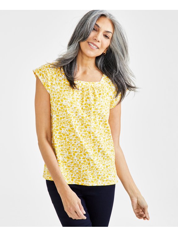 Petite Garden Escape Square-Neck Top Garden Corn Yellow PXL