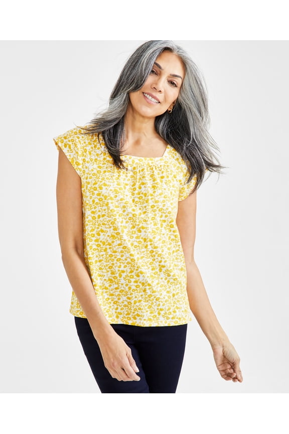Petite Garden Escape Square-Neck Top Garden Corn Yellow PXL