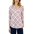 thumbnail image 1 of Petite Gathered V-Neck 3/4-Sleeve Top CloudRed Barn Combo PM, 1 of 1