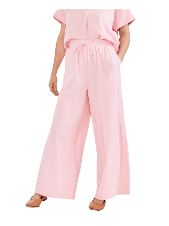 Petite Gauze Wide-Leg Pull-On Pants Pink Icing PS