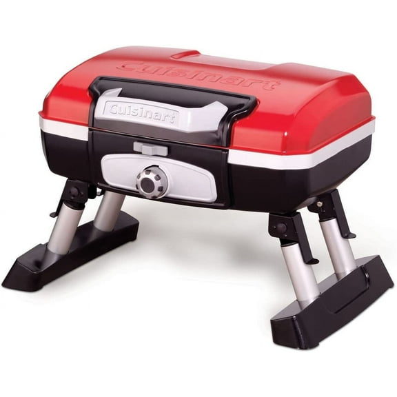 Petite Gourmet Portable Gas Grill, Compact Portable Grill Propane, 150 Sq. In. Cooking Surface, 5,500 BTU Burner Small Gas Grills for Camping, BBQ, Folding Legs and Carry Handles, Red