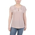 thumbnail image 1 of Petite Grommet Neck Knit Short Extended Sleeve Top Doeskin PL, 1 of 1