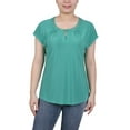 thumbnail image 1 of Petite Grommet Neck Knit Short Extended Sleeve Top Emerald PXL, 1 of 1