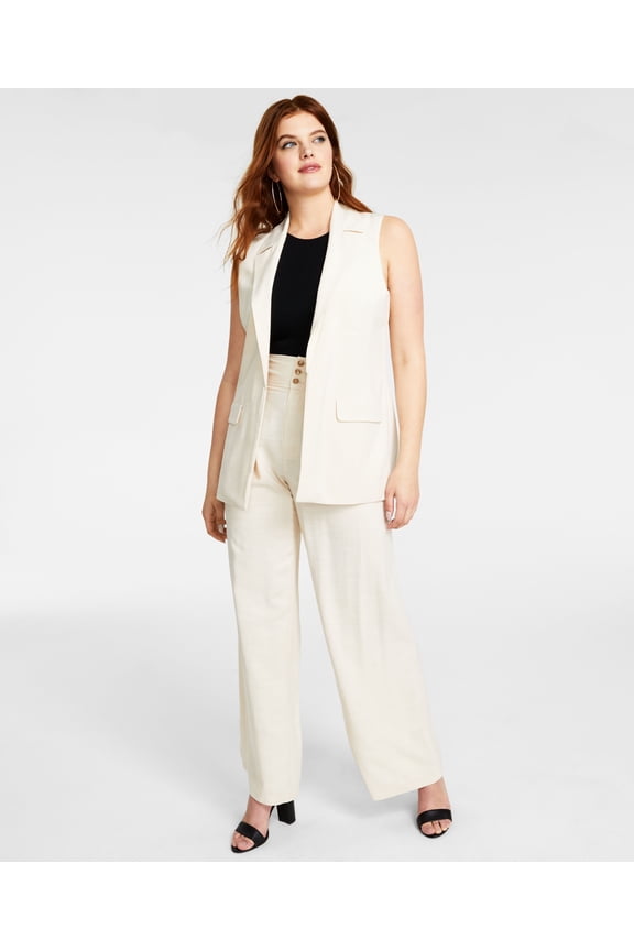 Petite High-Rise Pleated Wide-Leg Pants Brazilian Sand 6P