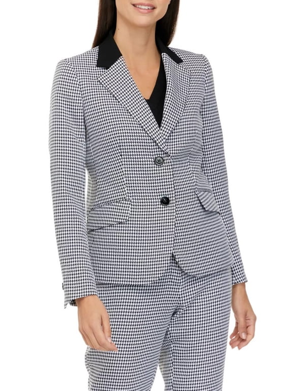 Petite Houndstooth Contrast Notched Collar Jacket Black/White 16P
