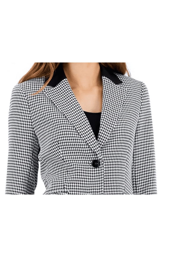 Petite Houndstooth Contrast Notched Collar Jacket Black/White 4P