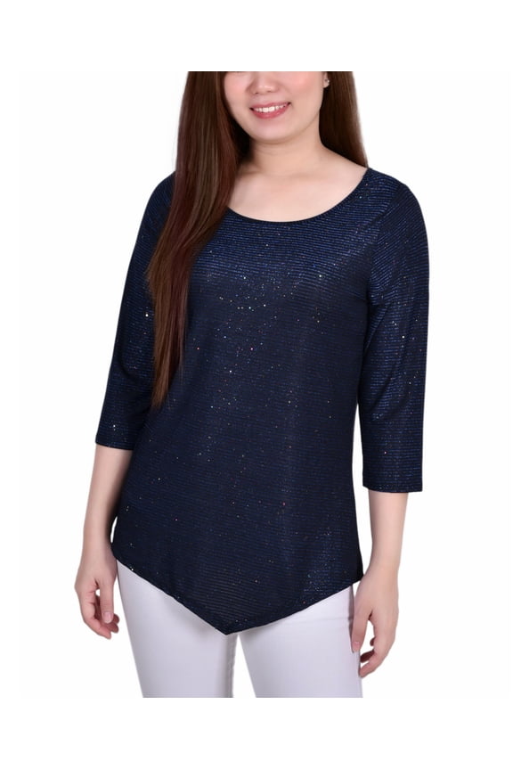Petite Iridescent Bar Back Top Blue Gold Stripe PM