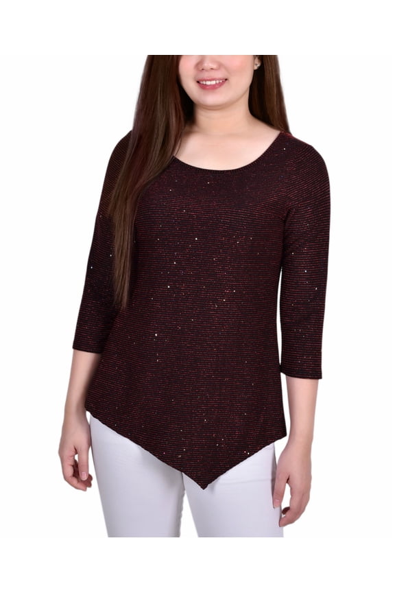 Petite Iridescent Bar Back Top Wine Gold Stripe PL