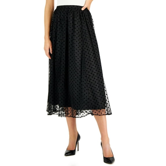Petite Jacquard-Dot Pull-On Shirred Mesh Skirt Anne Black PS