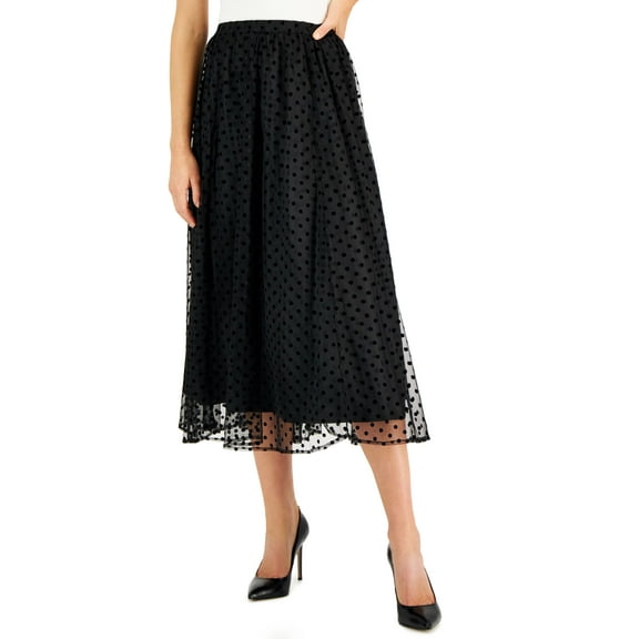 Petite Jacquard-Dot Pull-On Shirred Mesh Skirt Anne Black PS