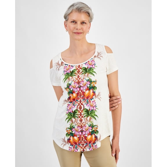 Petite Julia Jungle Cold-Shoulder Top Neo Natural Combo PM