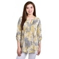 thumbnail image 1 of Petite Knit Jacquard 3/4 Sleeve Roll Tab Top Yellow Tiedye PXL, 1 of 2