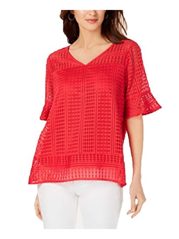 Petite Lace Bell-Sleeve Top Hibiscus Sunlace PXS