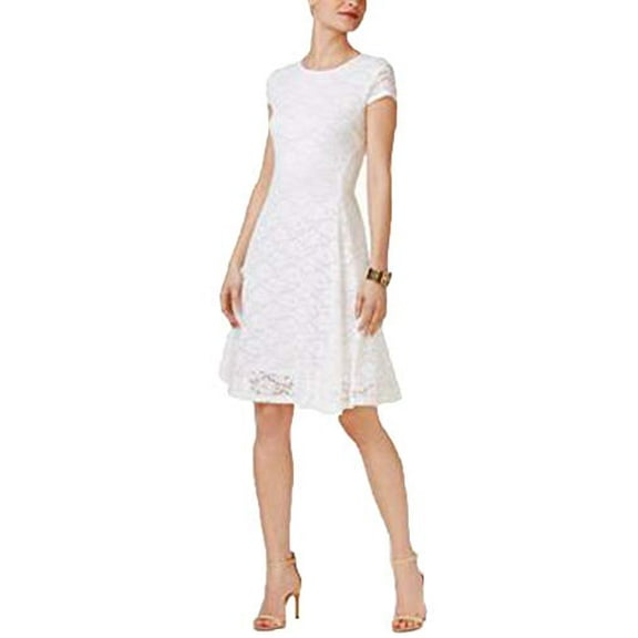 Petite Lace Fit & Flare Dress Bright White 10P
