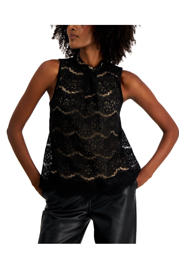 Petite Lace-Overlay Sleeveless Top BlackNude PXL