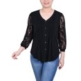 thumbnail image 1 of Petite Lace-Sleeve V Neck Top, 1 of 3